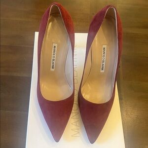 Manolo Blahnik Burgundy Suede Heels